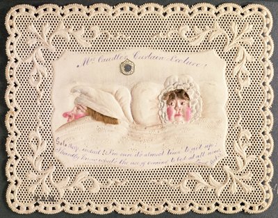 Lezione di Mrs Caudle, carta vittoriana da Punch Lezione 3, con volti modellati e capelli veri da English School